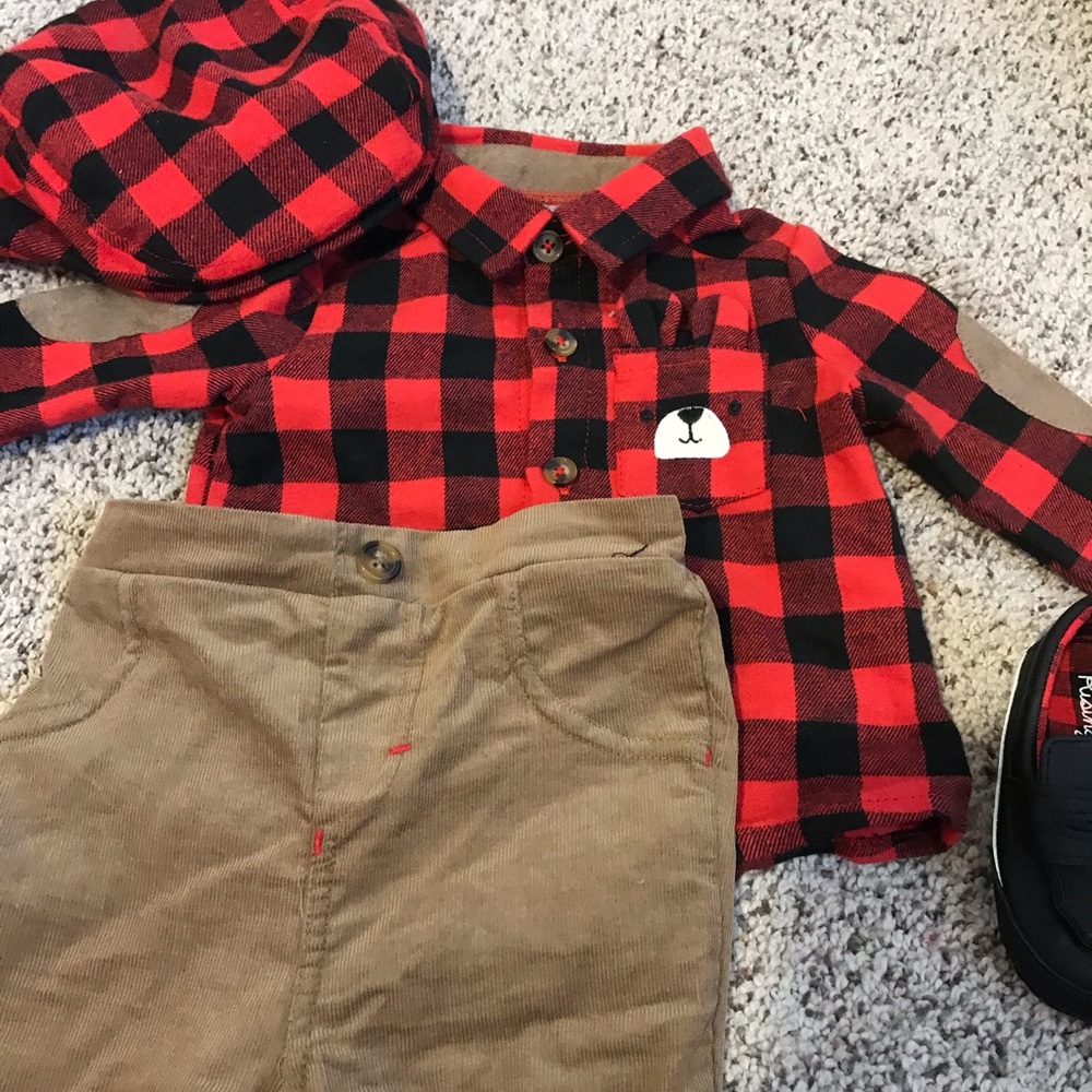9 month baby outfit. Shoes, hat pants shirt